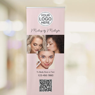 Blush Pink Script Logo QR Code Photo Makeup Retractable Banner