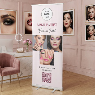 Blush Pink Script Logo QR Code Photo Makeup Retractable Banner