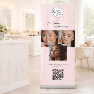 Blush Pink Script Logo QR Code Photo Makeup Retractable Banner