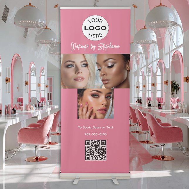 Blush Pink Script Logo QR Code Photo Makeup Retractable Banner (Creator Uploaded)