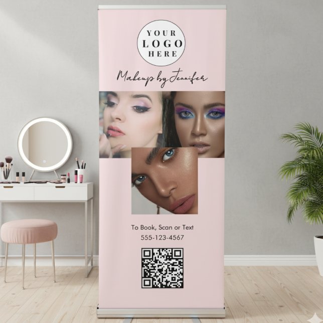 Blush Pink Script Logo QR Code Photo Makeup Retractable Banner (Creator Uploaded)