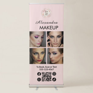 Blush Pink Script Logo QR Code Photo Makeup Retractable Banner
