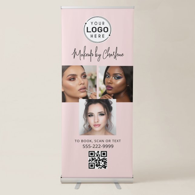 Blush Pink Script Logo QR Code Photo Makeup Retractable Banner (Front)