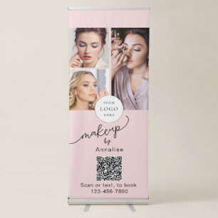 Blush Pink Script Logo QR Code Photo Makeup Retractable Banner