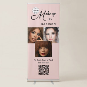 Blush Pink Script Logo QR Code Photo Makeup Retractable Banner