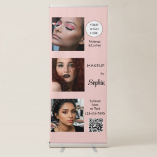 Blush Pink Script Logo QR Code Photo Makeup Retractable Banner