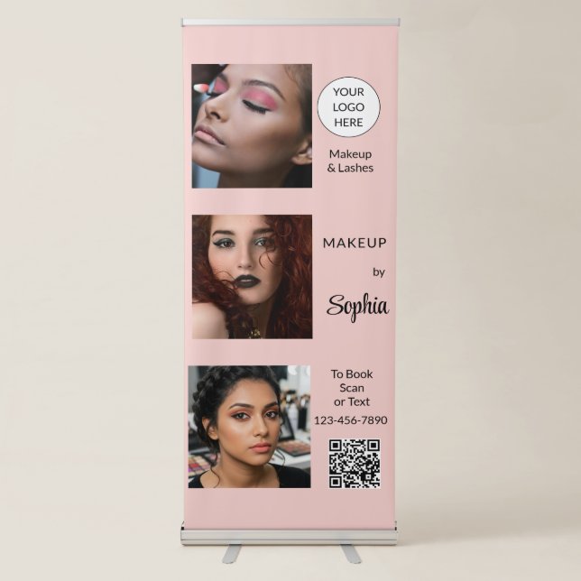 Blush Pink Script Logo QR Code Photo Makeup Retractable Banner (Front)