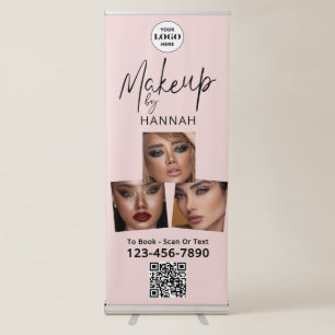 Blush Pink Script Logo QR Code Photo Makeup Retractable Banner