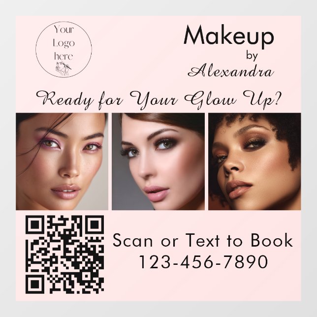 Blush Pink Script Logo QR Code Photo Makeup Window Cling (Sheet)