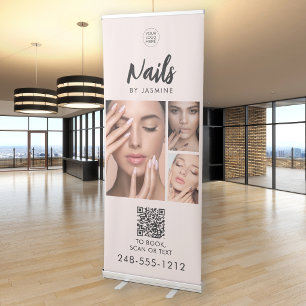 Blush Pink Script Logo QR Code Photo Nail Artist Retractable Banner