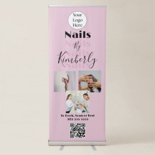 Blush Pink Script Logo QR Code Photo Nail Salon Retractable Banner