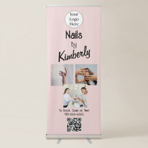 Blush Pink Script Logo QR Code Photo Nail Salon Retractable Banner