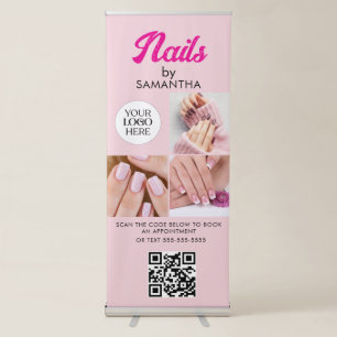 Blush Pink Script Logo QR Code Photo Nail Salon Retractable Banner