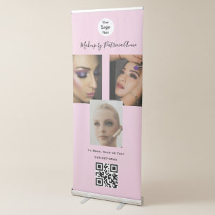 Blush Pink Script Logo QR Photo Makeup Studio Retractable Banner