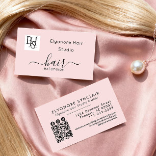 Blush Pink Script Logo QR Social Hair Extension Business Card