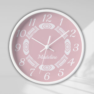 Blush Pink Script Monogram Girly Name Clock