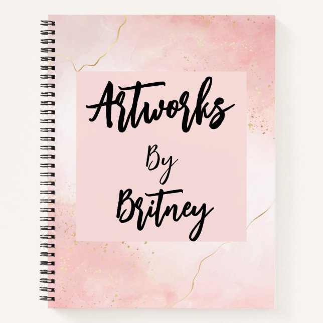Blush Pink Script Name Artwork Sketchbook Notebook (Front)