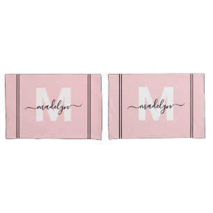 Blush Pink Script Name Monogram Pillowcase