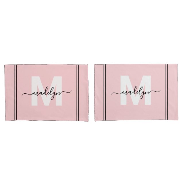 Blush Pink Script Name Monogram Pillowcase (Front-Set)
