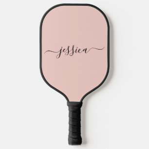 Blush pink script name pickleball paddle