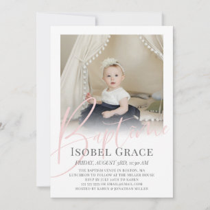 Blush Pink Script Photo Baptême Invitation