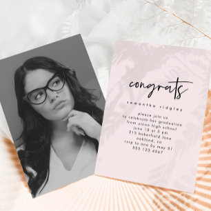 Blush Pink Script Photo Graduation Party Invitation