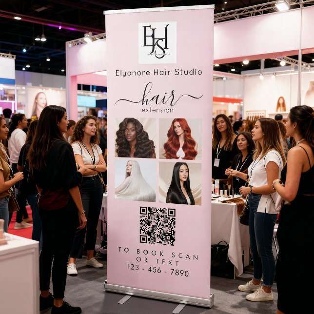 Blush Pink Script Photo Logo QR Hair Extensions Retractable Banner (Creator Uploaded)