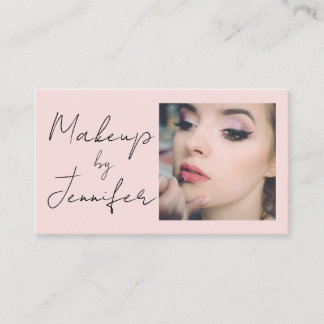 Blush Pink Script Photo Makeup Business Card