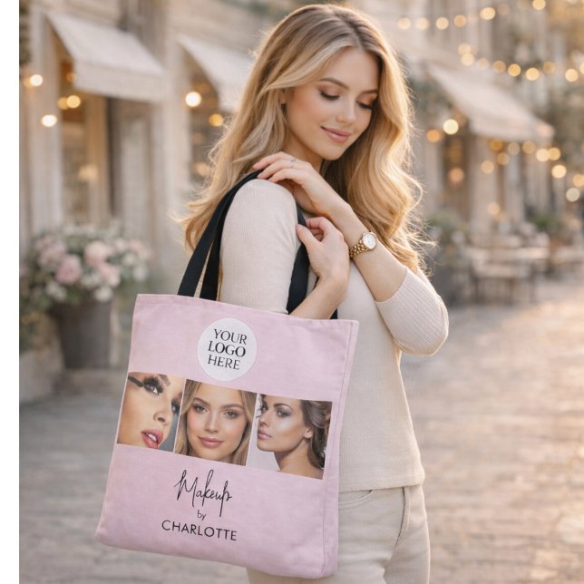 Blush Pink Script Photo Makeup Studio Tote Bag (Creator Uploaded)
