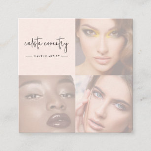 Blush Pink Script Social Icon 3 Photo Makeup Square Business Card