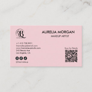 Blush Pink Script Social Icon QR Code 3 Photo  Business Card