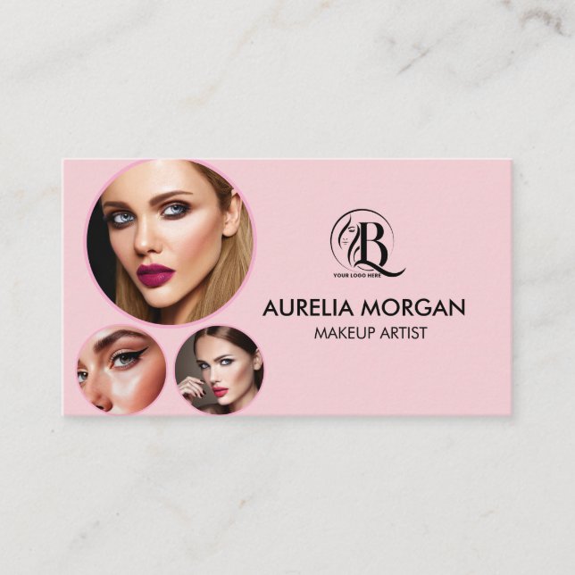 Blush Pink Script Social Icon QR Code 3 Photo  Business Card (Front)