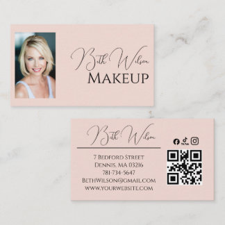 Blush Pink Script Social Icon QR Code Photo Makeup Business Card