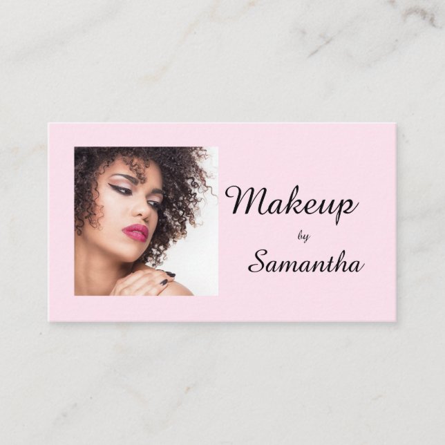 Blush Pink Script Social Icon QR Code Photo Makeup Business Card (Front)