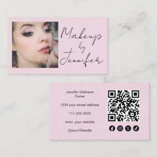 Blush Pink Script Social Icon QR Code Photo Makeup Business Card