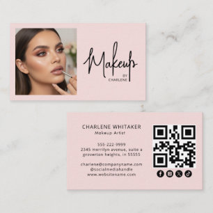 Blush Pink Script Social Icon QR Code Photo Makeup Business Card