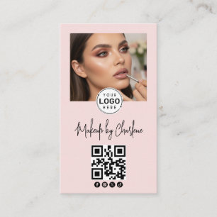 Blush Pink Script Social Icon QR Code Photo Makeup Business Card