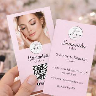Blush Pink Script Social Icon QR Code Photo Makeup Business Card