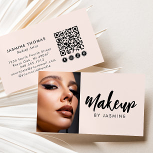 Blush Pink Script Social Icon QR Code Photo Makeup Business Card