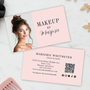 Blush Pink Script Social Icon QR Code Photo Makeup Business Card