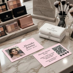 Blush Pink Script Social Icon QR Code Photo Makeup Business Card