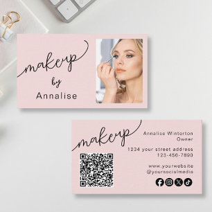 Blush Pink Script Social Icon QR Code Photo Makeup Business Card