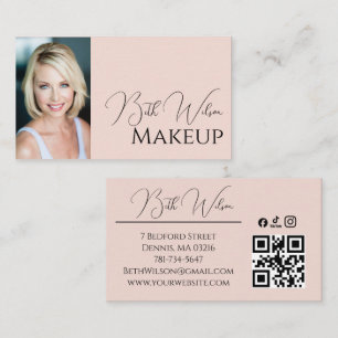 Blush Pink Script Social Icon QR Code Photo Makeup Business Card