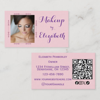 Blush Pink Script Social Icon QR Code Photo Makeup Business Card