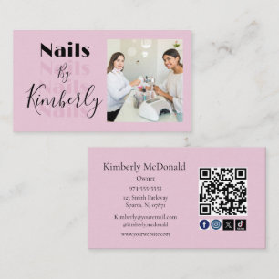 Blush Pink Script Social Icon QR Code Photo Nails Business Card