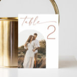 Blush Pink Script Wedding | Minimalist Arch Photo Table Number<br><div class="desc">Add a soft, romantic touch to your wedding reception with this elegant table number card featuring blush pink script and a custom arch photo. Designed in a minimalist style, this soft rose pink table number is perfect for blush, boho, or neutral themed weddings. Easily personalise with your table number and...</div>
