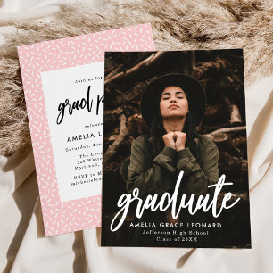 Blush Pink Scripted Photo Graduation Party Invitation