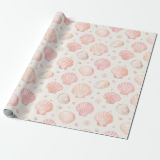 Blush Pink Seashell Watercolor Pattern Gift Wrap