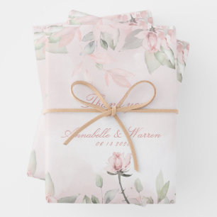 Blush Pink Secret Garden Roses Wedding Thank You Wrapping Paper Sheet