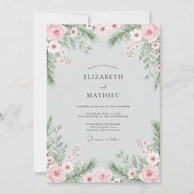 Blush Pink Serene Winter Wedding Invitation (Front)